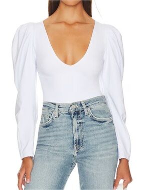 Free People Long Sleeve V-Neck Bodysuit in Light Lavender